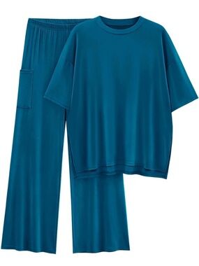 Teal Lounge Set - Relaxed Tee & Wide-Leg Pants